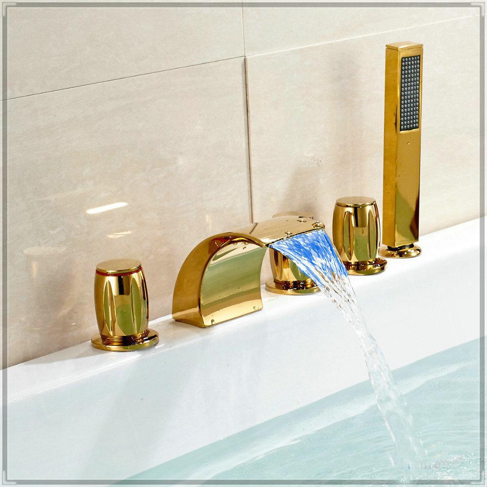 Catania Gold Finish Bathtub LED Faucet With Hand Held Shower